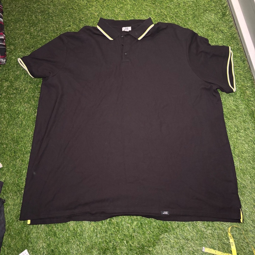 One Bone Mens Black Pique Polo Shirt Short Sleeve Tipped Collar Size 6 OB240
